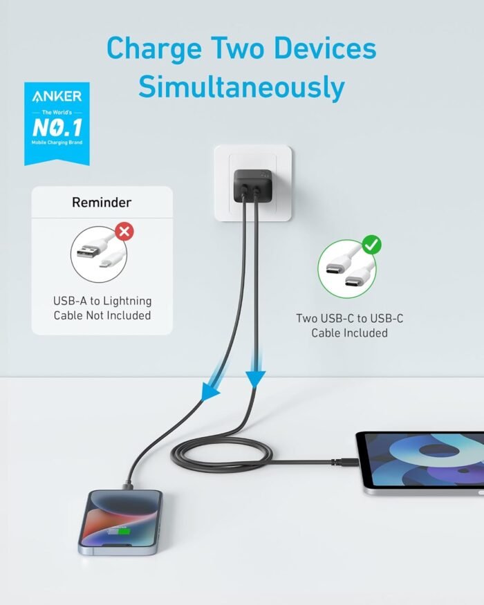 Anker iPhone 16 Charger, USB C Charger Block, 2-Pack 20W Fast Wall Charger for 16/16 Pro/Pro Max / iPad Pro and More, with 2 Pack 5 ft USB-C Cable - Image 2