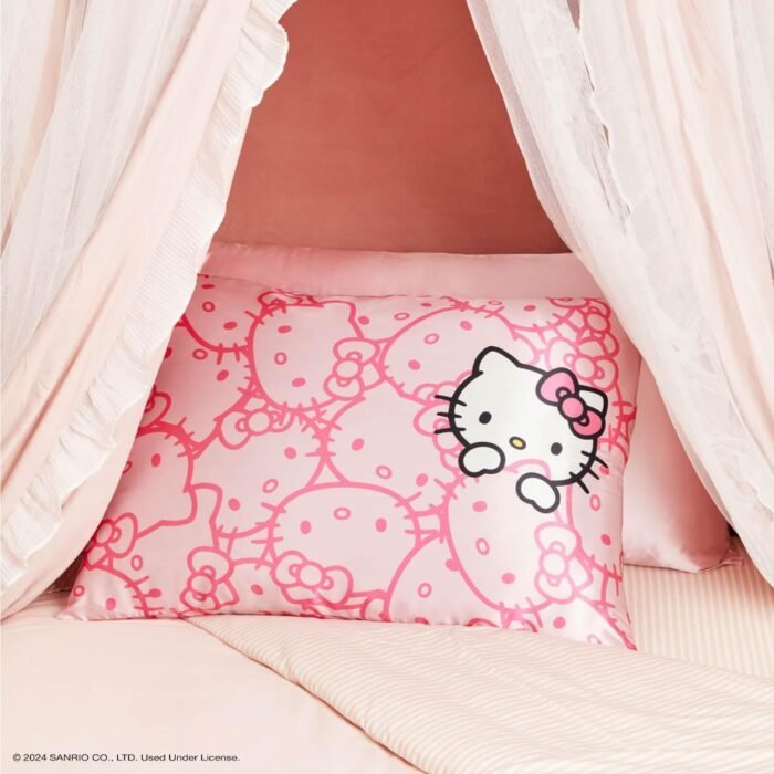 Kitsch x Hello Kitty (Pink Kitty Faces) - Satin Pillowcase with Zipper for Hair and Skin, Softer Than Silk Pillow Case, Cooling Pillow Cover, Machine Washable, Queen/Standard (19x26) - Image 4