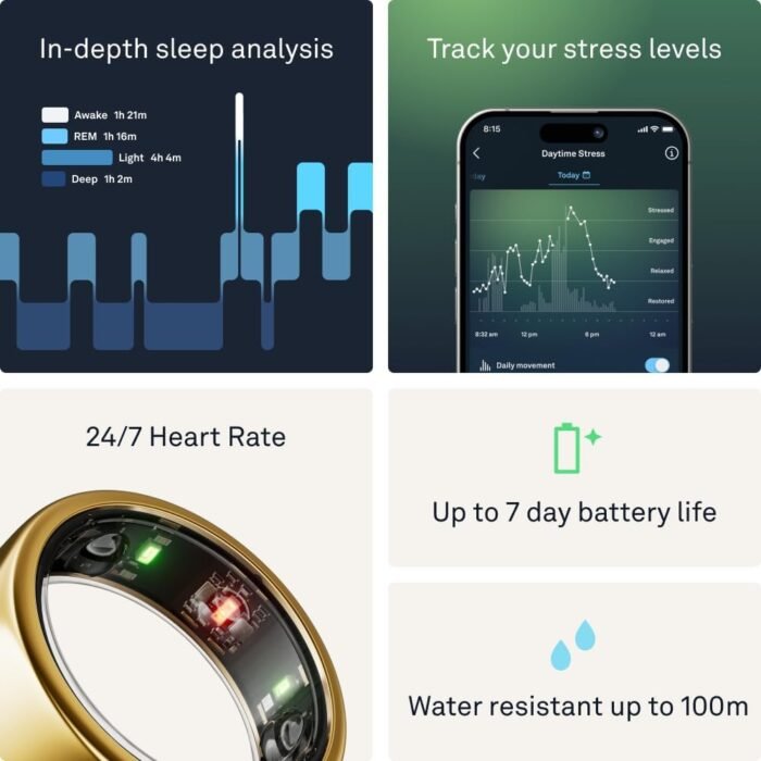 Oura Ring Gen3 Horizon - Gold - Size 8 - Smart Ring - Size First with Oura Ring Gen3 Sizing Kit - Sleep Tracking Wearable - Heart Rate - Fitness Tracker - 5-7 Days Battery Life - Image 5
