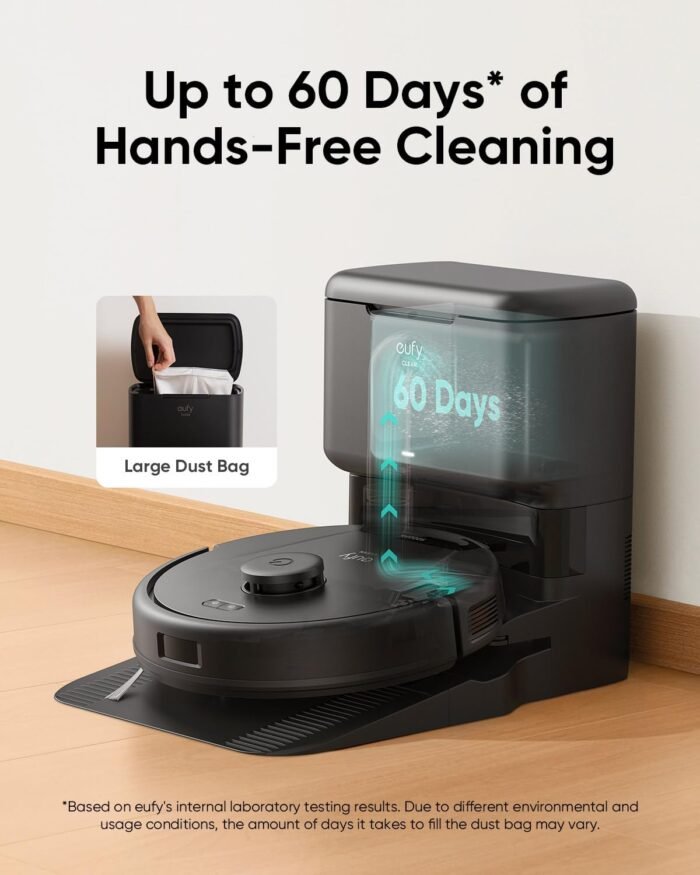 eufy L60 Robot Vacuum with Self Empty Station, Hair Detangling Technology, Up to 60 Days Hands Free Cleaning, 5,000 Pa Suction, Remove Hair, Dust - Image 2