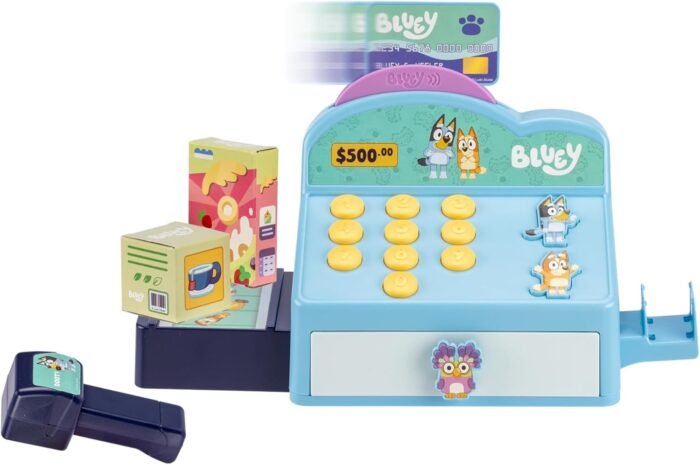 Bluey Cash Register. Press The Buttons to Hear Beeps, Sounds and Phrases from Bluey and Bingo |Use The Scanner to Scan Packages and Pretend to Run a Shop | Includes Toy Credit Card and Dollar Bucks! - Image 6
