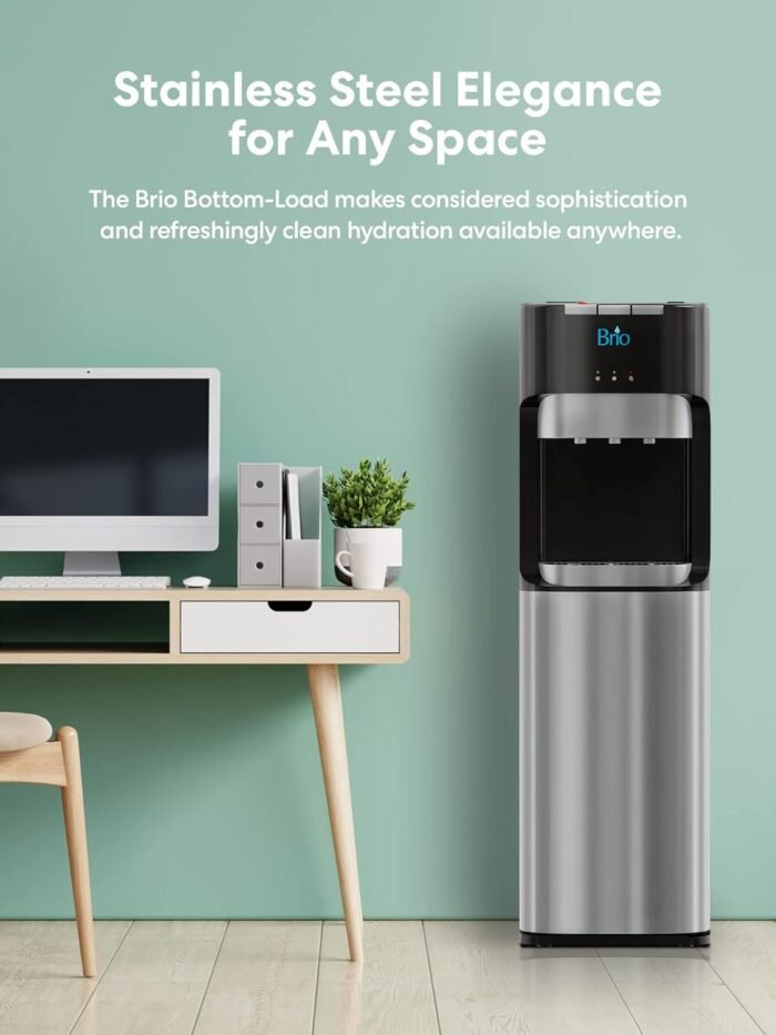 Brio Bottom Loading Water Cooler Dispenser for 5 Gallon Bottles - 3 Temperatures with Hot, Room & Cold Spouts, Child Safety Lock, LED Display with Empty Bottle Alert, Stainless Steel - Image 2
