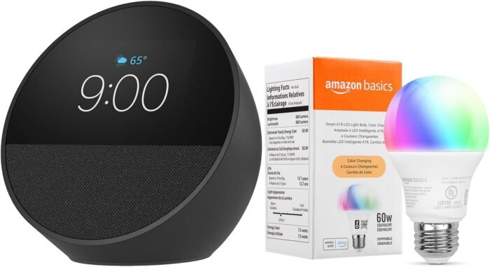 Echo Spot with Amazon Basics Smart Color Bulb - Image 2