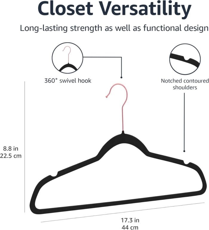 Amazon Basics Slim, Velvet, Non-Slip Suit Clothes Hangers, Black/Rose Gold - Pack of 100 - Image 5