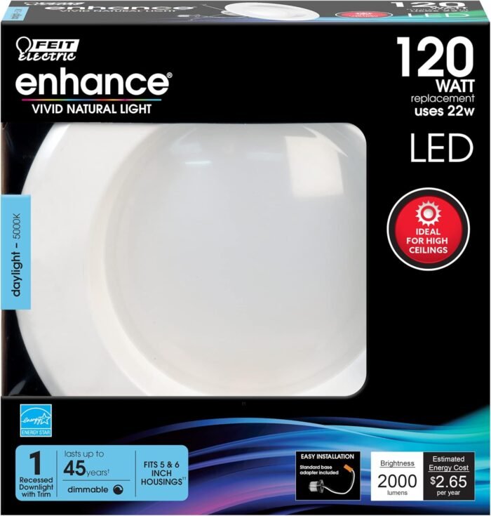 Feit Electric 5 Inch or 6 Inch LED Recessed Lighting Retrofit Downlights, 120 Watt Equivalent High Output, 2000 Lumen 5000K Daylight, Dimmable, 6 Pack LEDR56XHO/950CA/6 - Image 4