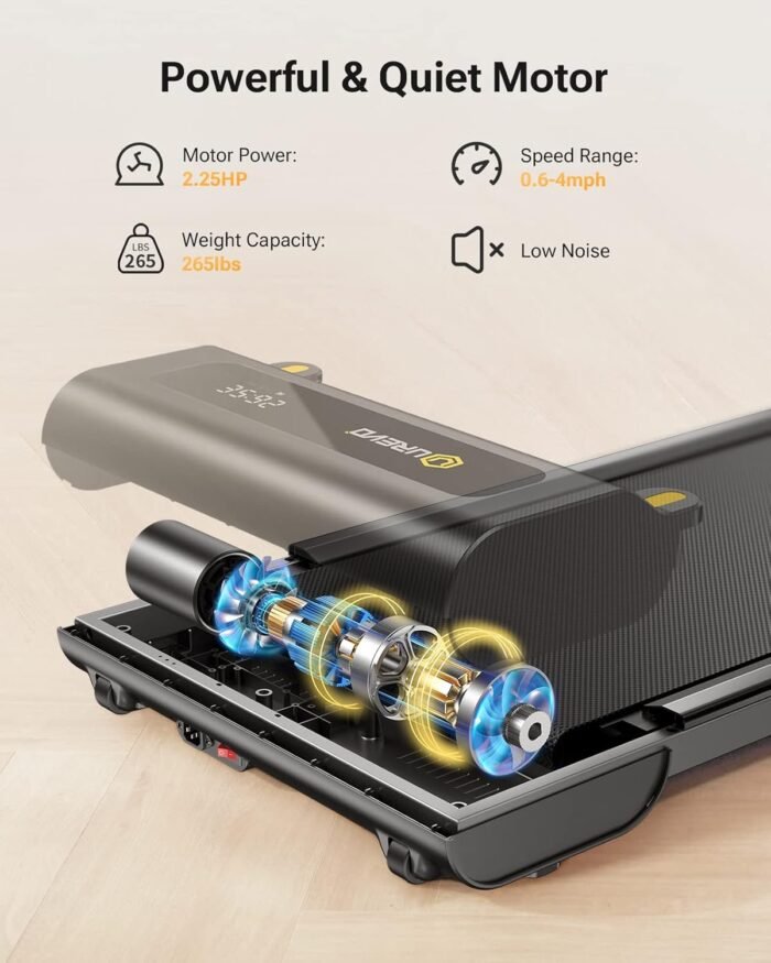 UREVO Under Desk Treadmill, Walking Pad Treadmills for Home, Portable Walking Treadmill 2.25HP, Walking Jogging Machine with 265 lbs Weight Capacity Remote Control LED Display - Image 5