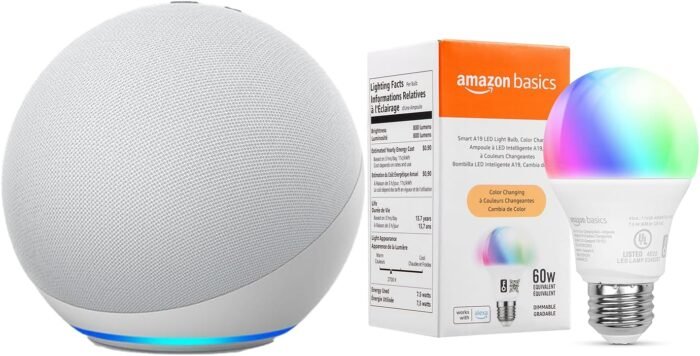 Echo (4th Gen) with Amazon Basics Smart Color Bulb - Image 2