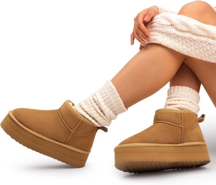 DREAM PAIRS FuzzyClassic Platform Mini Boots for Women Suede Genuine Leather, Classic Winter Ankle Snow Boots with Memory Foam Insole Lightweight Anti-Slip Outsole Outdoor - Image 6