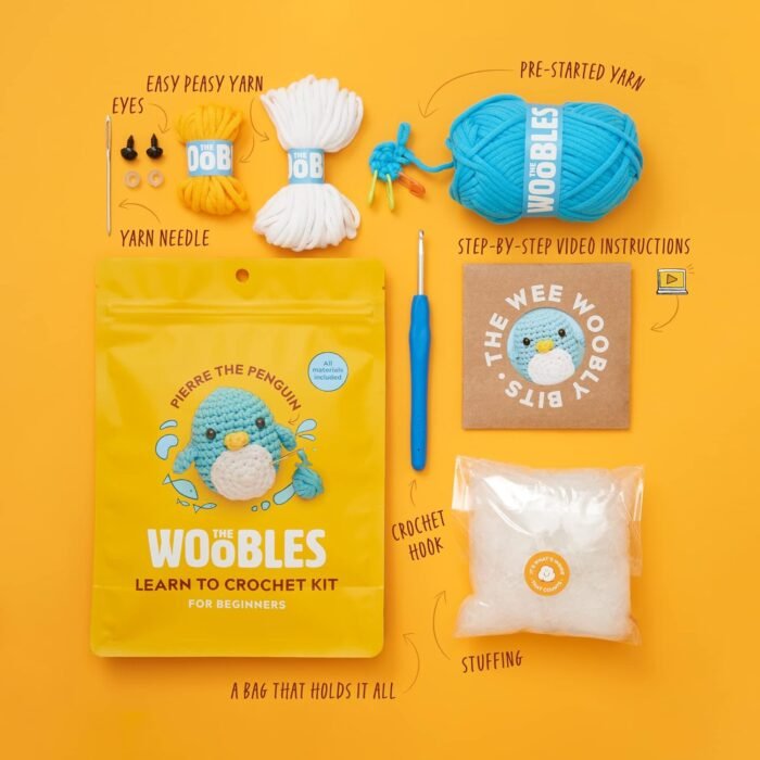 The Woobles Beginners Crochet Kit with Easy Peasy Yarn as seen on Shark Tank - with Step-by-Step Video Tutorials - Pierre The Penguin - Image 4