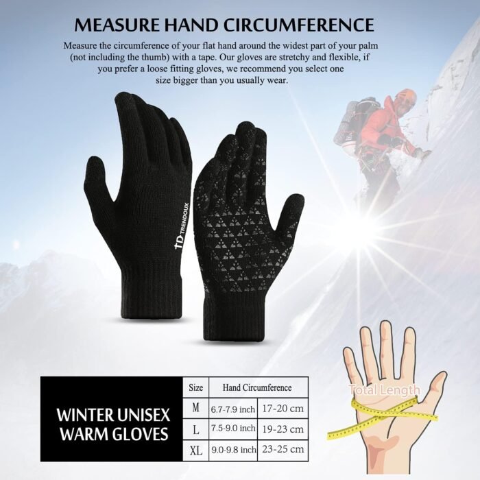 TRENDOUX Winter Gloves for Men Women - Upgraded Touch Screen Cold Weather Thermal Warm Knit Glove for Running Driving Hiking - Image 5