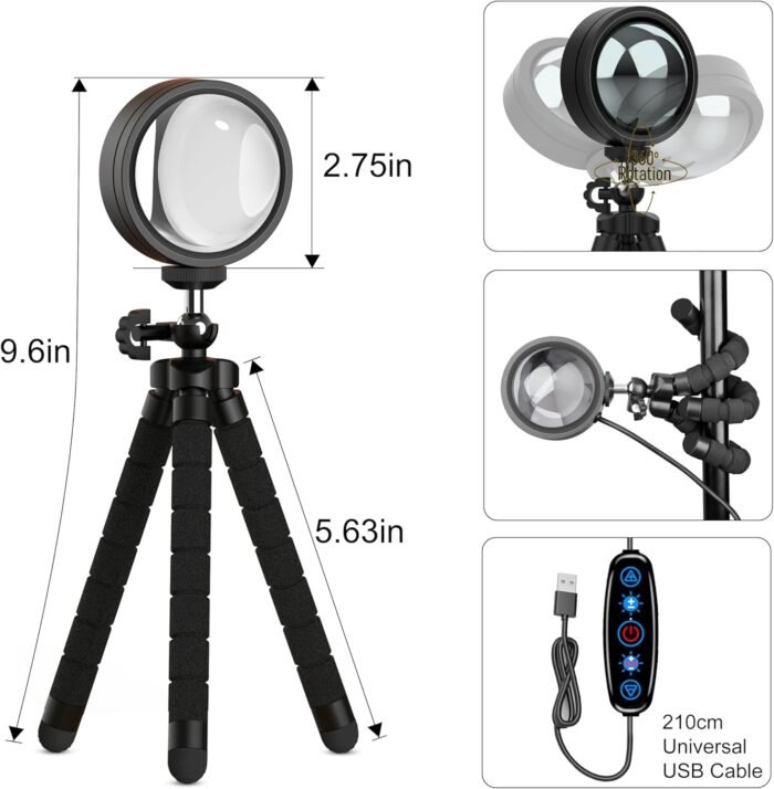 Sunset Lamp Projector Multicolor Changing LED Projection Lamp,Switch Button and APP Control 360 Degree Rotation Sunlight Lamp for Bedroom, Photography, Party, Tiktok Live, Room Decor - Image 5