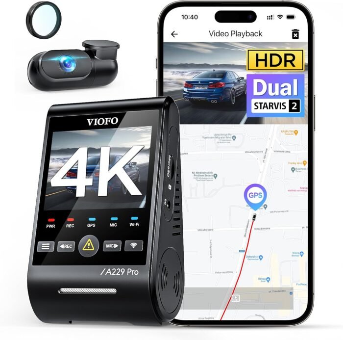 VIOFO A229 Pro 4K HDR Dash Cam, Dual STARVIS 2 IMX678 IMX675, 4K+2K Front and Rear Car Camera, 2 Channel with HDR, Voice Control, 5GHz WiFi GPS, Night Vision 2.0, 24H Parking Mode, Support 512GB Max