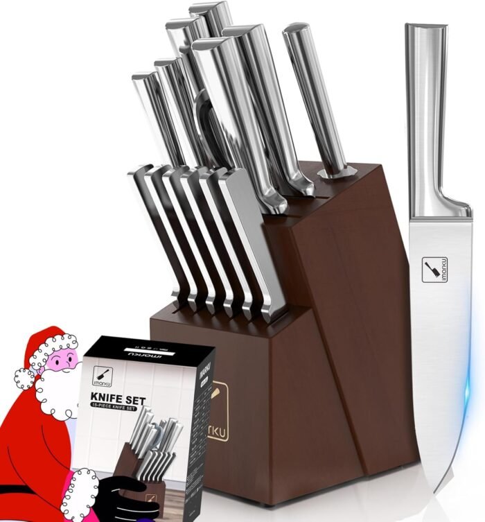 imarku Knife Set - Kitchen Knife Set 15 Pieces Japanese Stainless Steel Knife Block Set with Sharpener - Dishwasher Safe Kitchen Knives - Ultra Sharp Chef Knife Set for Kitchen, Silver - Image 9