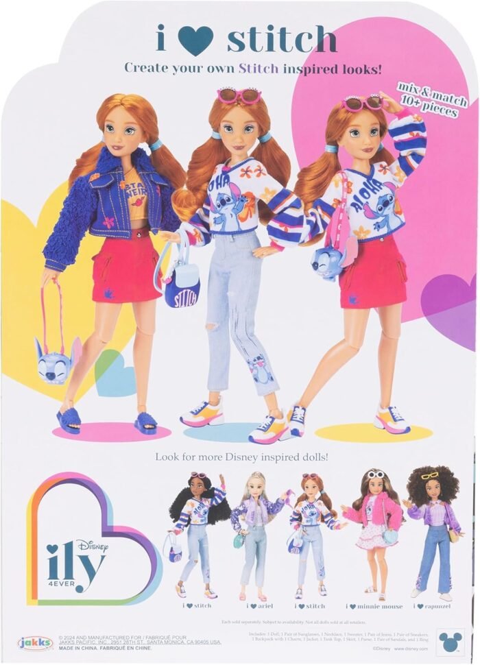 Disney ILY 4EVER Fashion Dolls Red Hair Stitch 11.5" Tall with 13 Points of Articulation, Two Complete Mix-and-Match Outfits and Mickey Ring for You! - Image 7