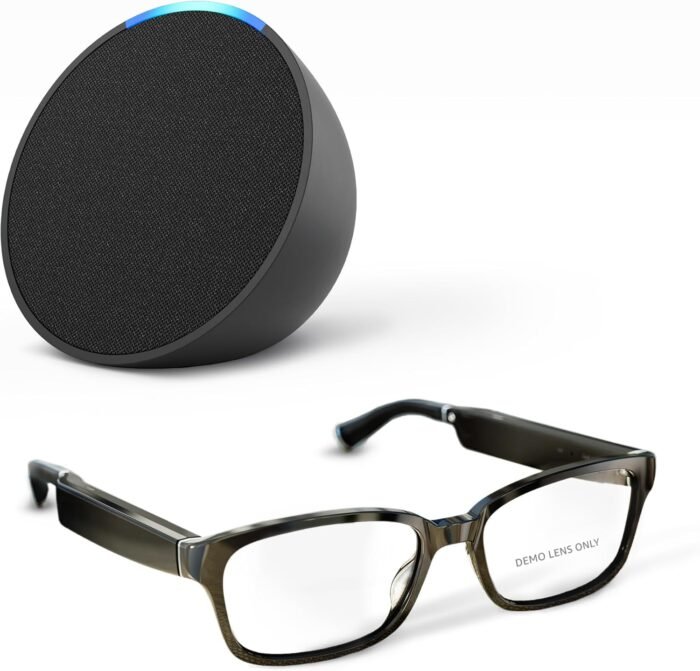 Amazon Echo Frames (3rd Gen) + Echo Pop | Smart glasses with Alexa | Modern Rectangle frames in Charcoal Gray with prescription ready lenses - Image 2