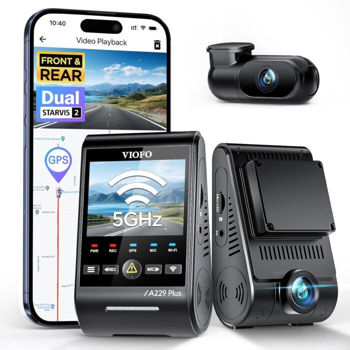 VIOFO A229 Plus Dash Cam Front and Rear, Dual STARVIS 2 Sensors, 2 Channel HDR, 1440P+1440P Voice Control Car Dash Camera, 5GHz Wi-Fi, Support 512GB Max, Voice Control, Ultra-Precise GPS