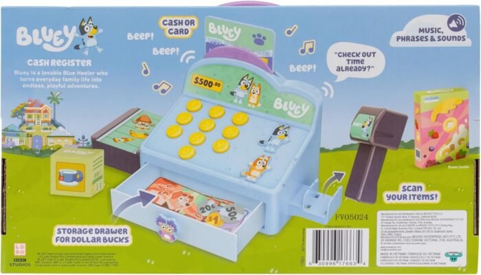 Bluey Cash Register. Press The Buttons to Hear Beeps, Sounds and Phrases from Bluey and Bingo |Use The Scanner to Scan Packages and Pretend to Run a Shop | Includes Toy Credit Card and Dollar Bucks! - Image 7