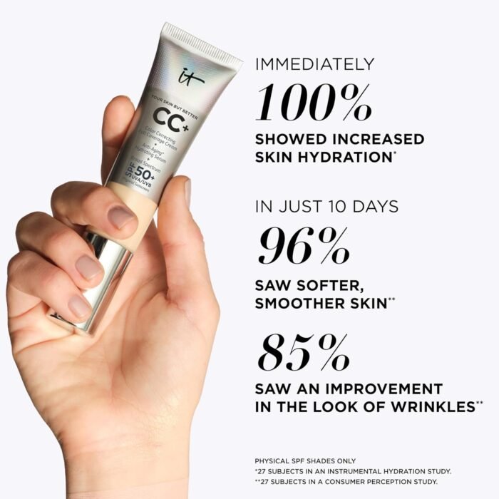 IT Cosmetics Your Skin But Better CC+ Cream - Color Correcting Cream, Full-Coverage Foundation, Hydrating Serum & SPF 50+ Sunscreen - Natural Finish - 1.08 fl oz - Image 7