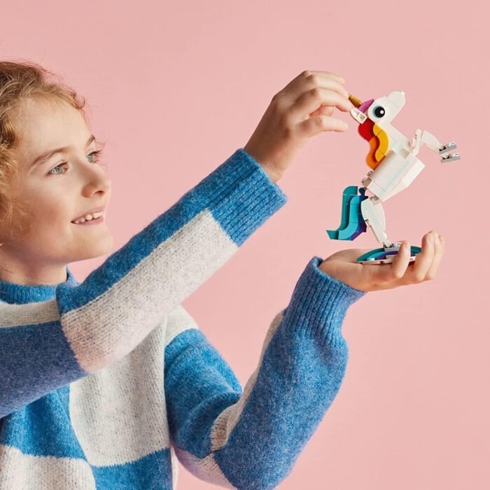 LEGO Creator 3 in 1 Magical Unicorn Toy, Transforms from Unicorn to Seahorse to Peacock, Rainbow Animal Figures, Unicorn Gift for Grandchildren, Girls and Boys, Buildable Toys, 31140 - Image 3