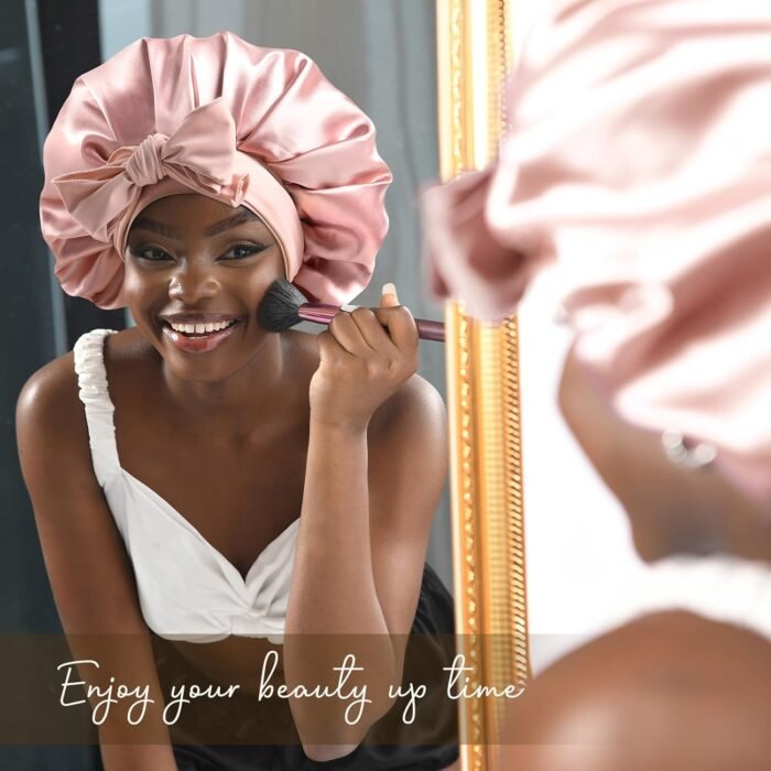 YANIBEST Satin Bonnet Silk Bonnet for Sleeping Double Layer Satin Lined Hair Bonnet with Tie Band for Women Curly Hair - Image 4