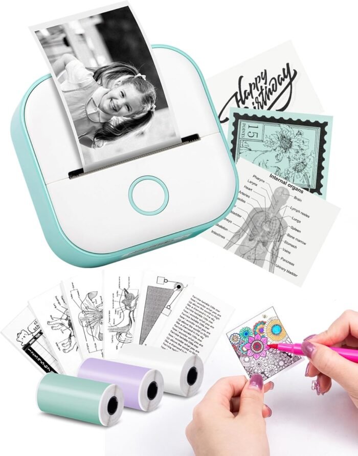 Memoking Print Pods Mini Printer - Sticker Printer T02 Portable Thermal Printer Inkless Sticker Maker Machine Bluetooth Pocket Printer Phone Printer for Study Graphics, Anatomical Diagrams, Photos