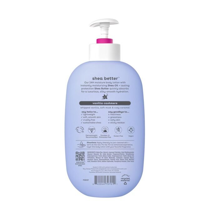eos Shea Better Body Lotion- Vanilla Cashmere, 24-Hour Moisture Skin Care, Lightweight & Non-Greasy, Made with Natural Shea, Vegan, 16 fl oz - Image 8