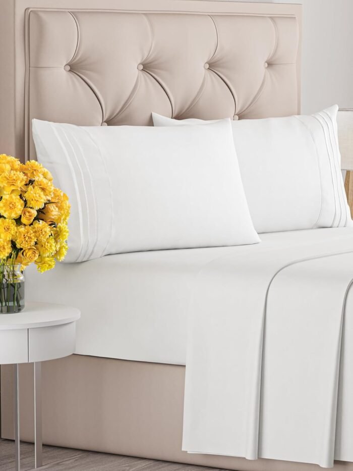Queen Size 4 Piece Sheet Set - Comfy Breathable & Cooling Sheets - Hotel Luxury Bed Sheets for Women & Men - Deep Pockets, Easy-Fit, Extra Soft and Wrinkle Free Sheets - White Oeko-Tex Bed Sheet Set - Image 2