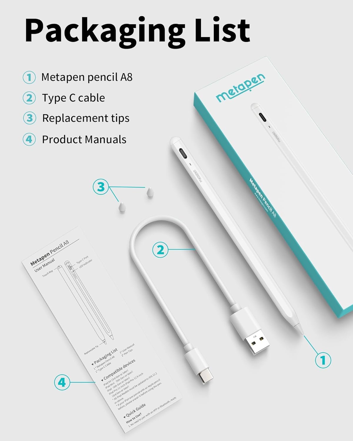 Metapen Pencil A8 for Apple iPad 2018-2024, (2X Faster Charge), Tilt Sensitivity, Palm Rejection, Stylus Pen for iPad 10/9/8/7/6th Gen, iPad Pro 12.9/11/13-inch M4, iPad Air 3/4/5/M2, iPad Mini 5/6th - Image 7