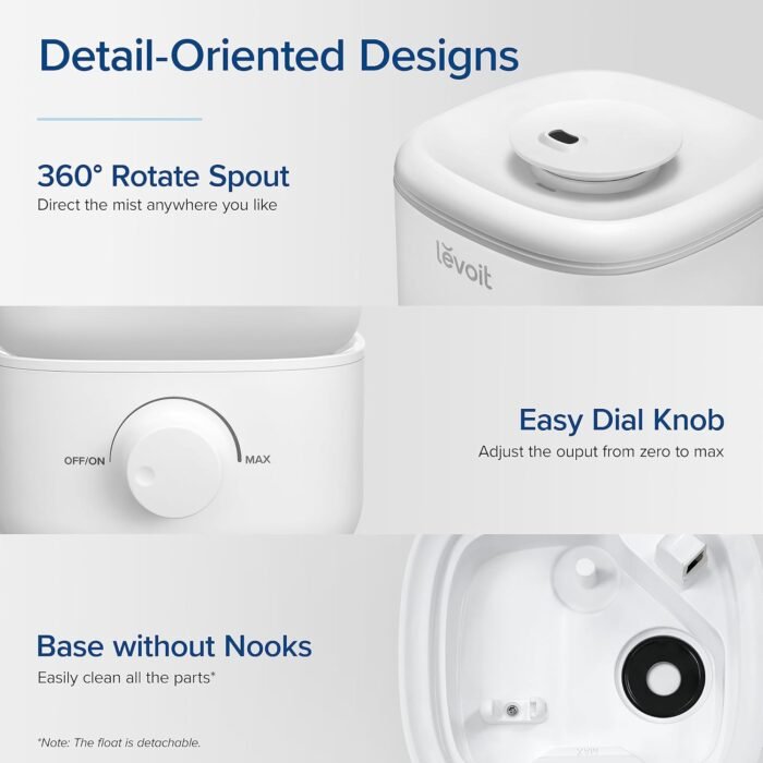 LEVOIT Top Fill Humidifiers for Bedroom, 2.5L Tank for Large Room, Easy to Fill & Clean, 28dB Quiet Cool Mist Air Humidifier for Home Baby Nursery & Plants, Auto Shut-off and BPA-Free for Safety, 25H - Image 7