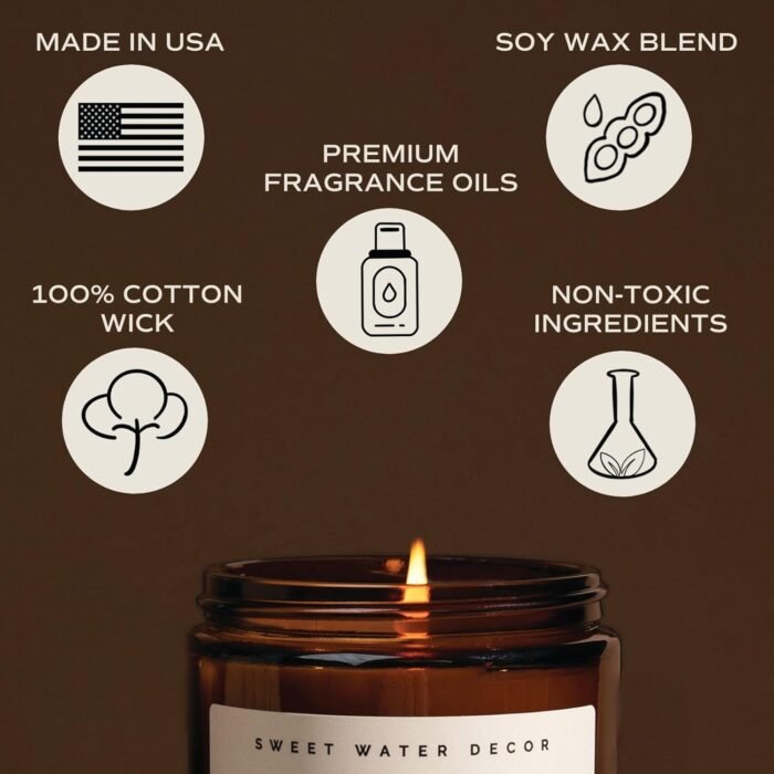 Sweet Water Decor Christmas Soy Candle | Apple Cider, Cinnamon, Clove, Fresh Cut Christmas Tree Scented Candles for Home | 9oz Amber Jar + Black Lid, 40+ Hour Burn Time, Made in the USA - Image 6