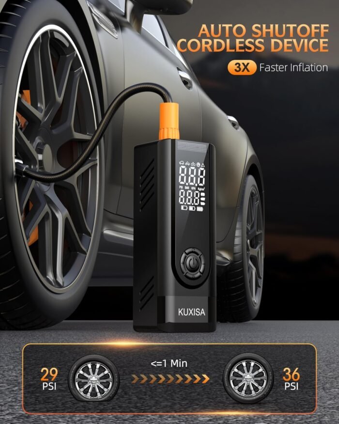 Tire Inflator Portable Air Compressor - 180PSI Air Compressor with Tire Pressure Gauge, 25000mAh & 3X Faster Portable Air Pump for Cars, Bikes & Motorcycle Tires, Balls, Car Accessories - Image 3