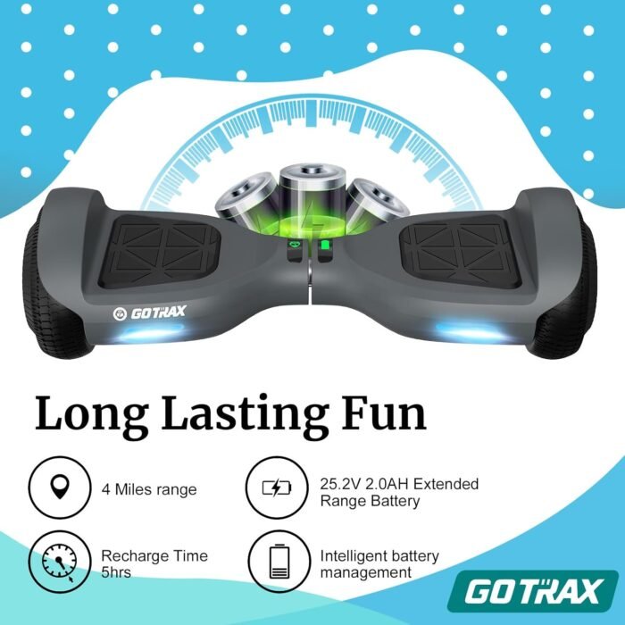 Gotrax Hoverboard with 6.5" LED Wheels & Headlight, Max 4/6 Miles Range, 6.2mph Power by Dual Brushless Motor, UL2272 Certified and 50.4Wh/93.6Wh Battery Self Balancing Scooters for 44-176lbs Kids - Image 6