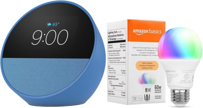 Echo Spot with Amazon Basics Smart Color Bulb - Image 2