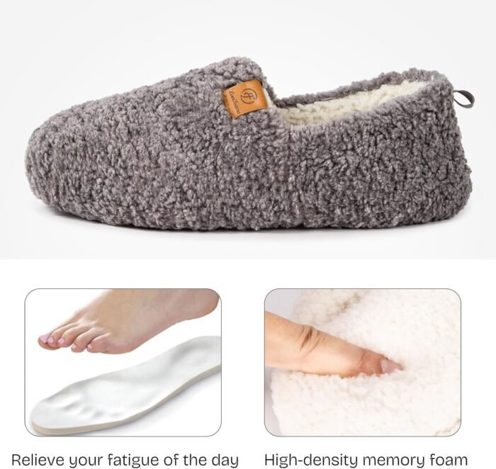 EverFoams Women’s Soft Curly Full Slippers Memory Foam Lightweight House Shoes Cozy Loafer with Polar Fleece Lining - Image 3
