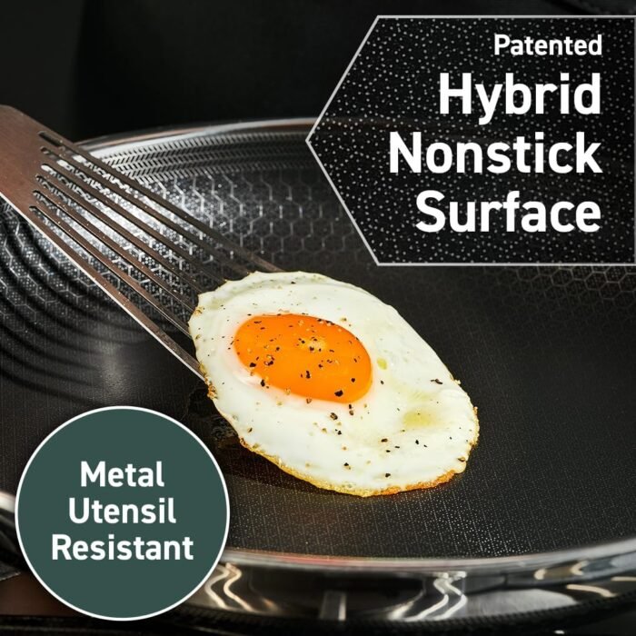HexClad Hybrid Nonstick Frying Pan, 12-Inch, Stay-Cool Handle, Dishwasher and Oven Safe, Induction Ready, Compatible with All Cooktops - Image 4