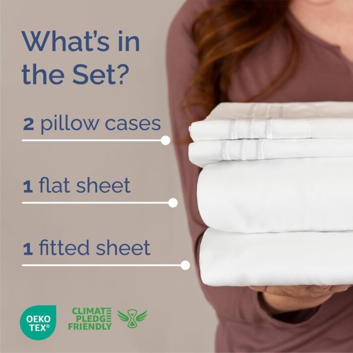Queen Size 4 Piece Sheet Set - Comfy Breathable & Cooling Sheets - Hotel Luxury Bed Sheets for Women & Men - Deep Pockets, Easy-Fit, Extra Soft and Wrinkle Free Sheets - White Oeko-Tex Bed Sheet Set - Image 3