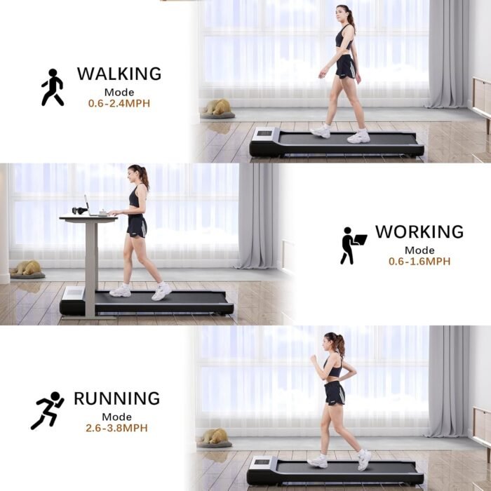 SupeRun Walking Pad, Under Desk Treadmill, 3 in 1 Portable Treadmill with Remote Control LED Display, 2.5 HP Quiet Walking Jogging Machine for Office Home Use, 300 Lbs Capacity - Image 3