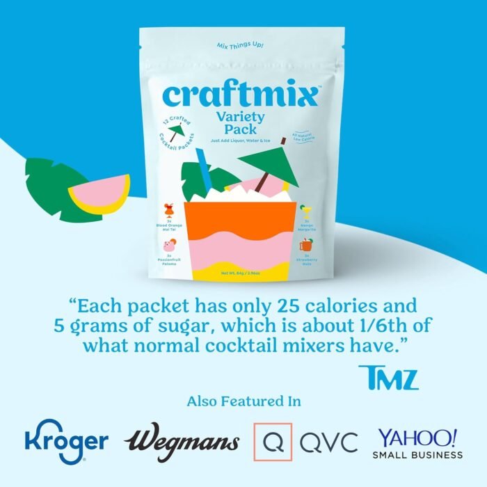 Craftmix Variety Pack, Makes 12 Drinks, Skinny Cocktail Mixers, Mocktails Non-Alcoholic Drinks - Made With Real Fruit - Vegan Low-Carb, Low-Sugar, Non-GMO, Dairy Free, Gluten Free, Easy to Mix - Image 7