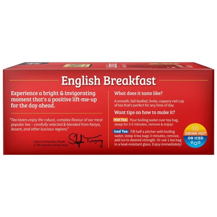 Twinings English Breakfast Black Tea Individually Wrapped Bags, 100 Count (Pack of 1), Smooth, Flavourful, and Robust, Caffeinated, Enjoy Hot or Iced | Packaging May Vary - Image 5