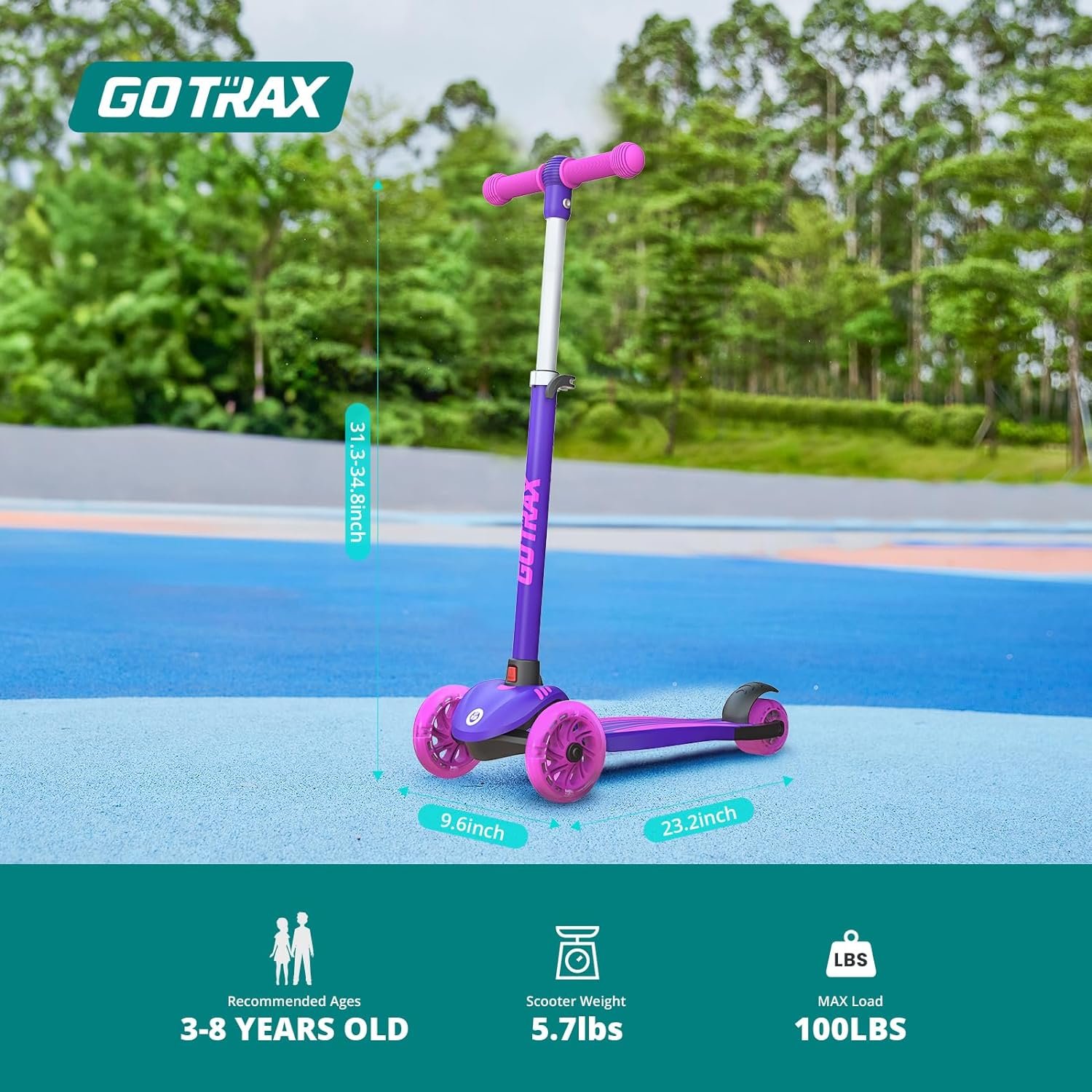 Gotrax KS1 Kids Kick Scooter, LED Lighted Wheels and 3 Adjustable Height Handlebars, Lean-to-Steer & Widen Anti-Slip Deck, 3 Wheel Scooter for Boys & Girls Ages 2-8 and up to 100 Lbs - Image 8
