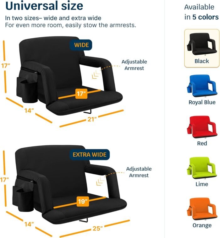 Reclining Stadium Seats for Bleachers with Back Support – Wide Bleacher Chair Cushion, Armrests, Large Pockets, and Multiple Safety Features – Best Stadium Seat Chairs for Camping, Kayak Backs & More - Image 6