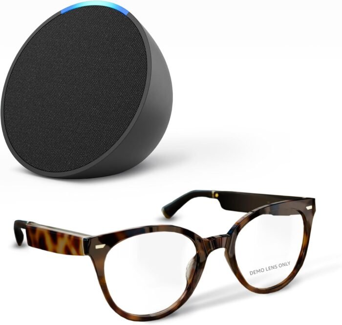 Amazon Echo Frames (3rd Gen) + Echo Pop | Smart Glasses with Alexa | Cat Eye frames in Brown Tortoise with prescription ready lenses - Image 2