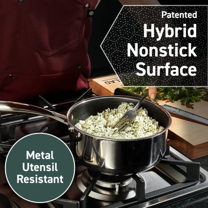 HexClad Hybrid Nonstick 6-Piece Pot Set with Trivets, 2, 3, and 8-Quart Pots with Tempered Glass Lids, 2 Silicone Trivets Included, Dishwasher Safe, Compatible with All Cooktops - Image 4