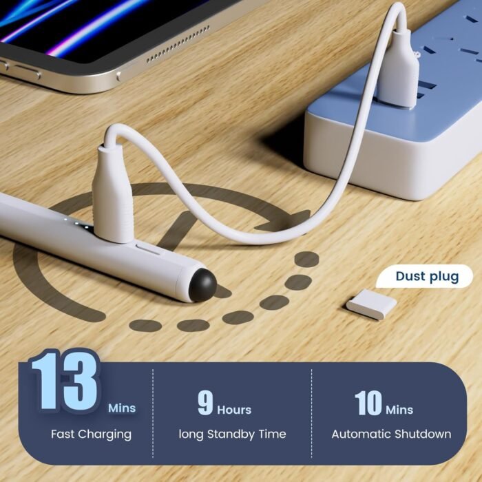 Pencil for Apple iPad 9th&10th Generation, 13 mins Fast Charge Stylus Pen, Palm Rejection, Tilt Sensitivity, Compatible w/iPad Pro 11/12.9/13in, iPad 6/7/8/9/10, iPad Air 3/4/5/6, iPad Mini 5/6 - Image 6