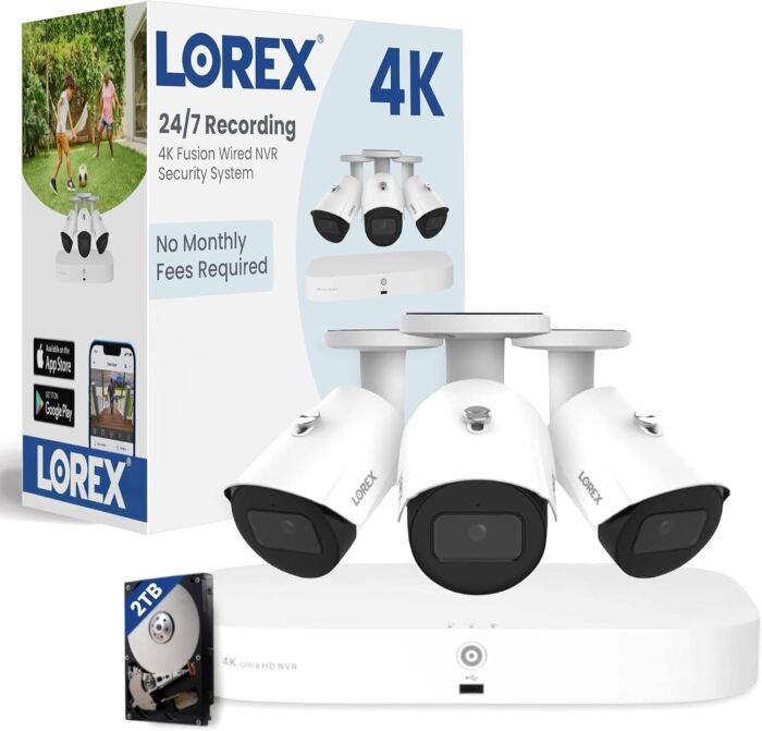 Lorex Fusion 4K PoE Outdoor/Indoor Smart Home Security Camera System, 2TB NVR, White - 3 Bullet IP Cameras, 16 Channel (8 Wired & 8 WiFi) Surveillance, Human/Vehicle Detection, Color Night Vision