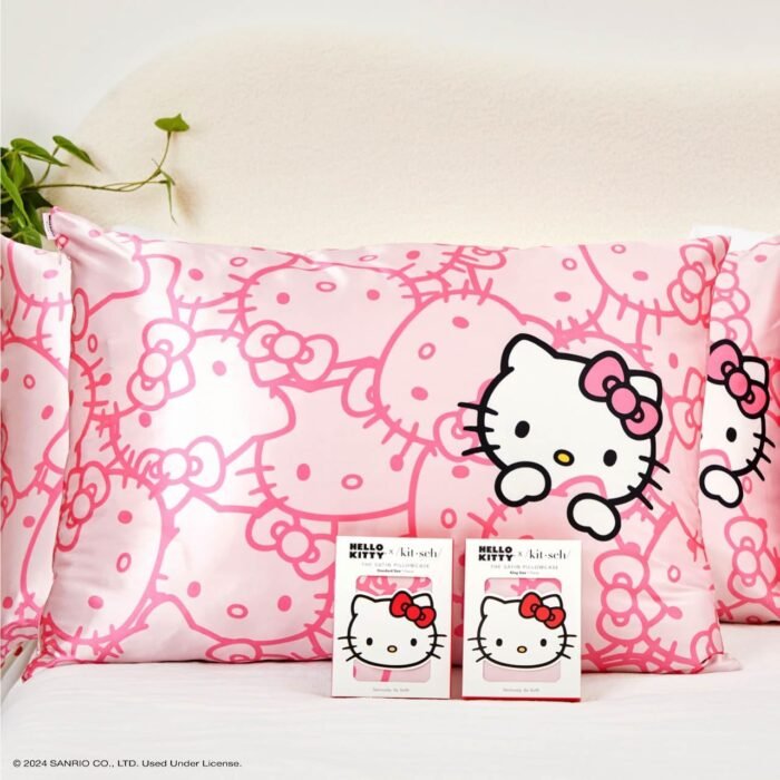 Kitsch x Hello Kitty (Pink Kitty Faces) - Satin Pillowcase with Zipper for Hair and Skin, Softer Than Silk Pillow Case, Cooling Pillow Cover, Machine Washable, Queen/Standard (19x26) - Image 6