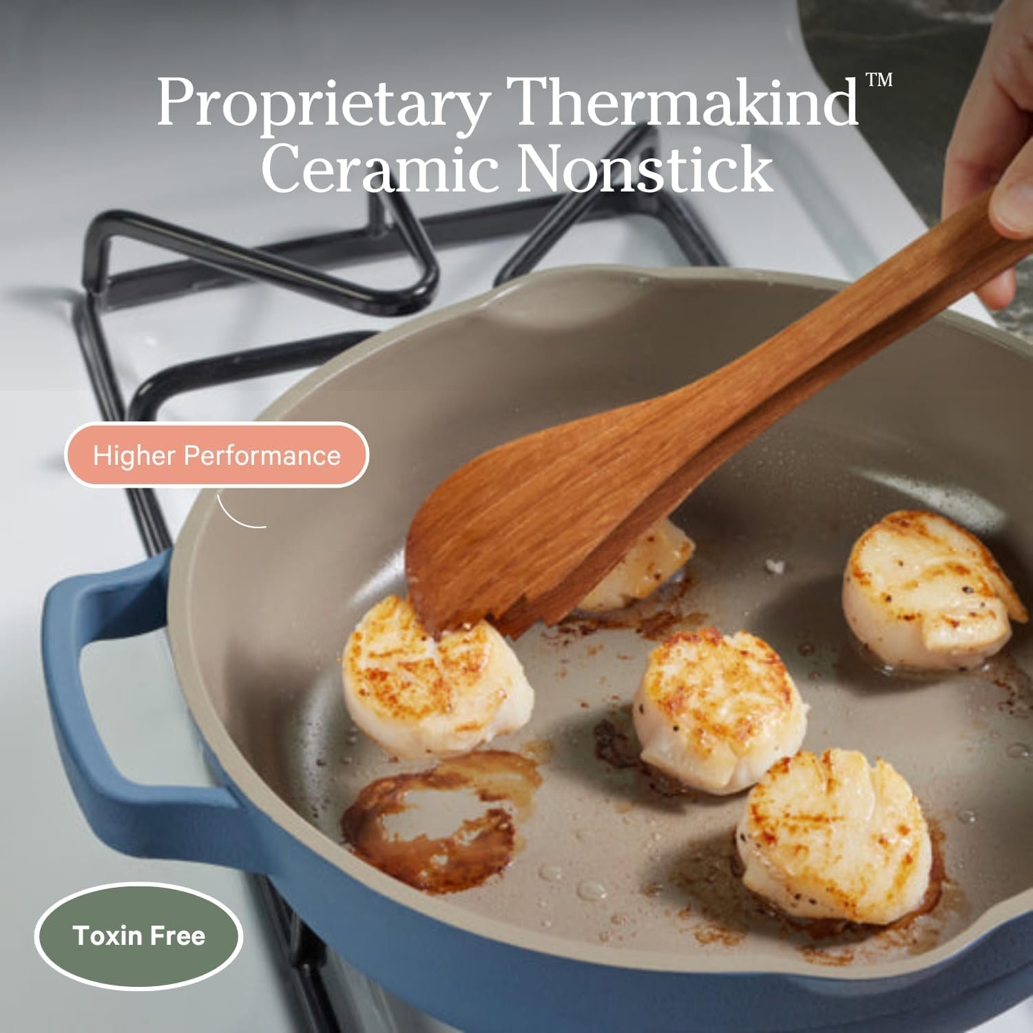 Our Place 10.5-Inch Ceramic Nonstick Skillet Pan, Toxin-Free with Stainless Steel Handle, Oven Safe - Blue Salt - Image 5