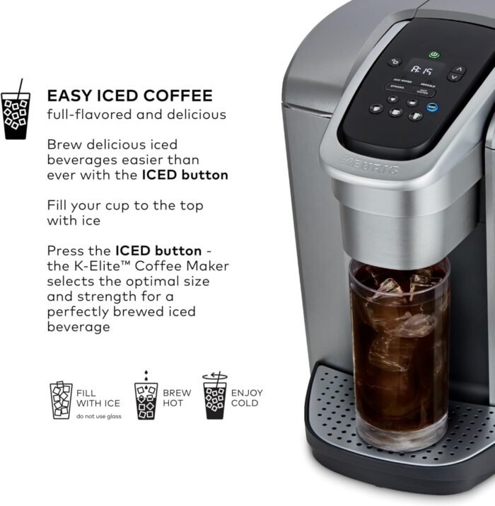 Keurig K-Elite Single Serve K-Cup Pod Coffee Maker, with Strength and Temperature Control, Iced Coffee Capability, 8 to 12oz Brew Size, Programmable, Brushed Silver - Image 6