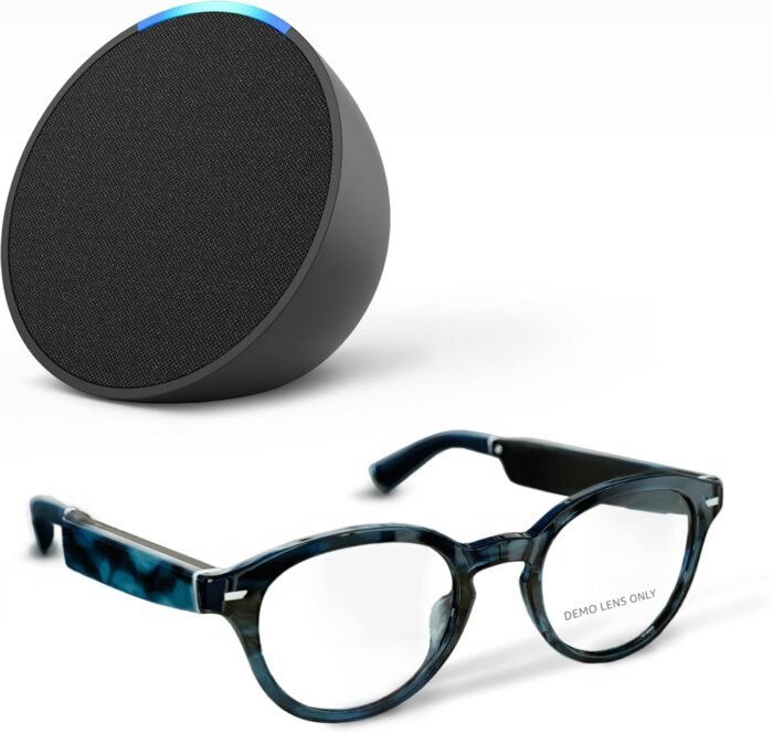 Amazon Echo Frames (3rd Gen) + Echo Pop | Smart glasses with Alexa | Round frames in Blue Tortoise with prescription ready lenses - Image 2