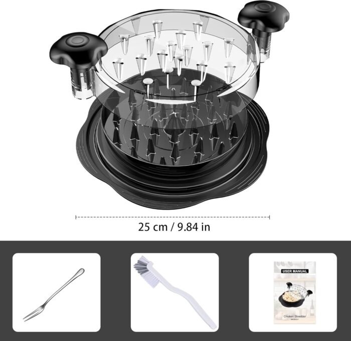 Chicken Shredder Large Chicken Breast Shredder Tool Twist with Brush&Fork, Visible Meat Shredder Machine, Strong Anti-Slip Strip, Ergonomic Handle, BPA Free, Suitable for Pork Beef Chicken - Image 7